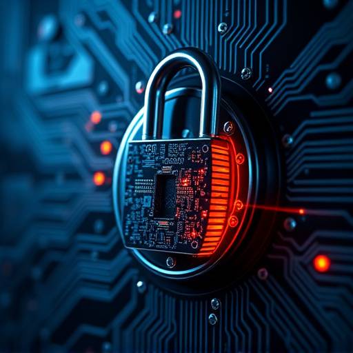 Image of a digital lock with overlapping circuit boards, representing cybersecurity for businesses